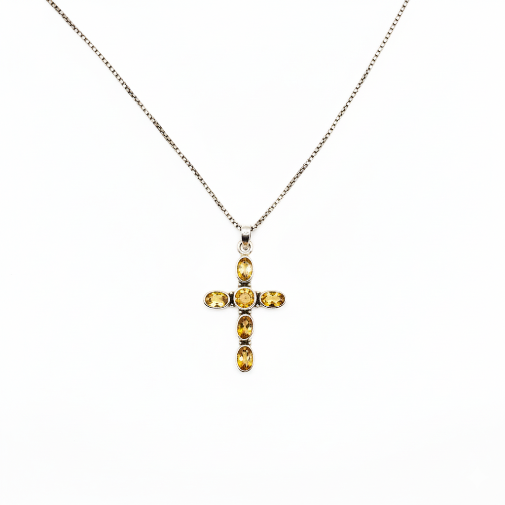 Pure 925 Silver Cross Citrine Pendant For Men & Women : SP-03