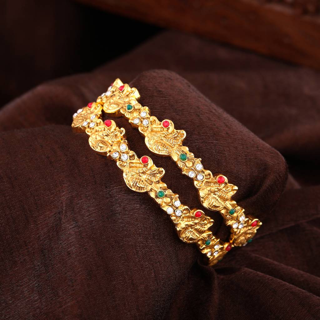 Estele Gold Plated Peacock Designer Bangle With Multicolor Crystals For Women : 080BANGLE