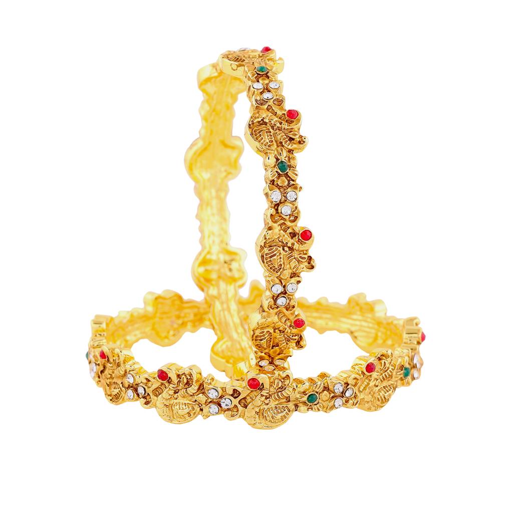 Estele Gold Plated Peacock Designer Bangle With Multicolor Crystals For Women : 080BANGLE