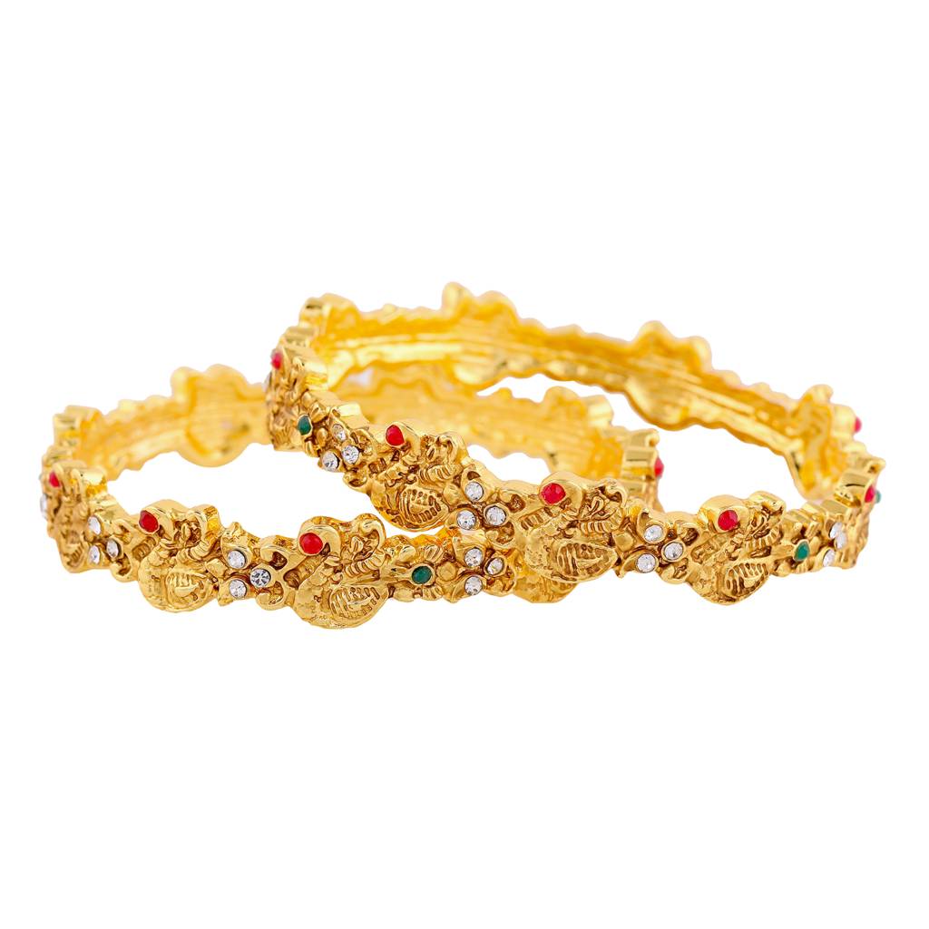 Estele Gold Plated Peacock Designer Bangle With Multicolor Crystals For Women : 080BANGLE