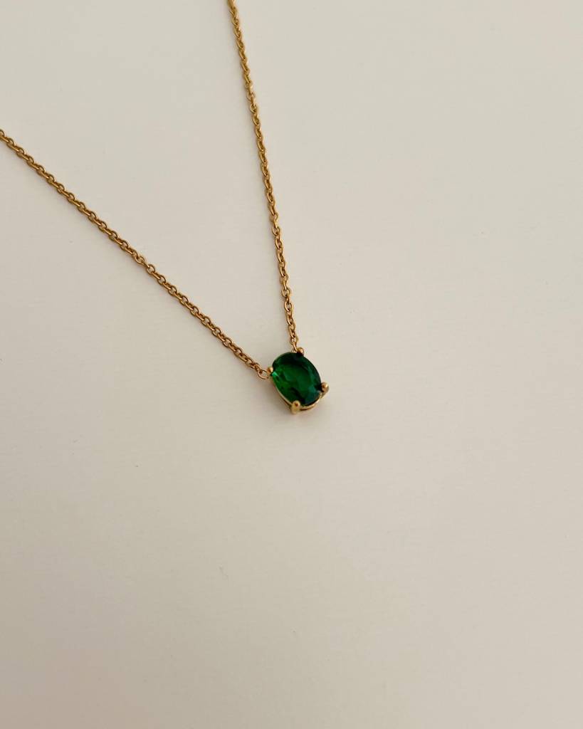 18K Gold Plated Oval Stone Necklace, Willow : N85C