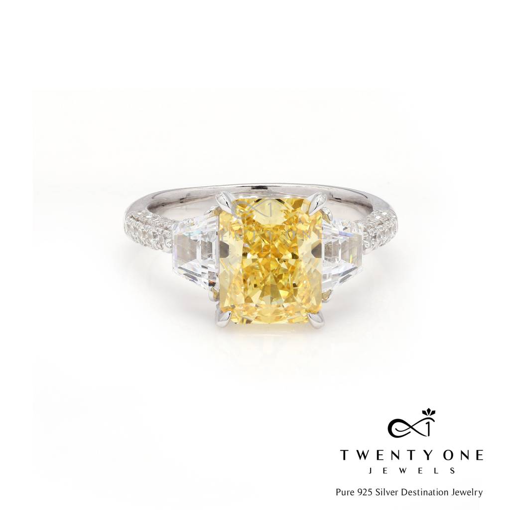 Carat Premium Yellow Emerald Cut Diamond Dazzle Ring On Pure 925