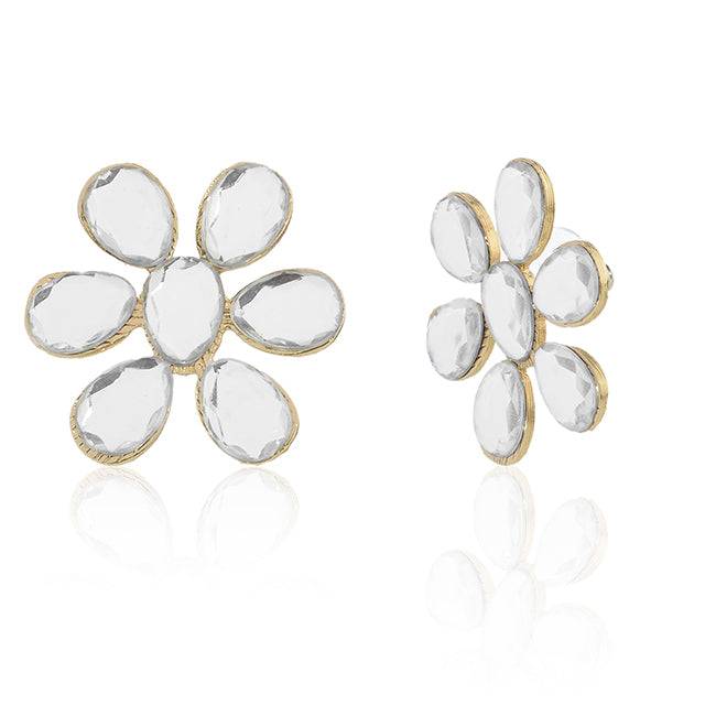 Estele Gold Plated Kundan White Flowerstud Earring For Women : 729701-IGER