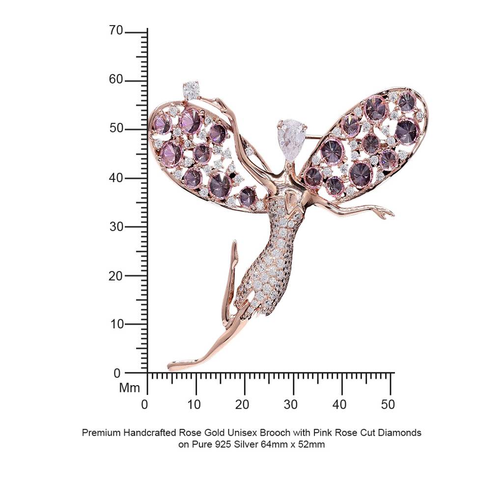 Premium Handcrafted Rose Gold Unisex Brooch With Pink Rose Cut Diamonds On Pure 925 Silver : TBR7104