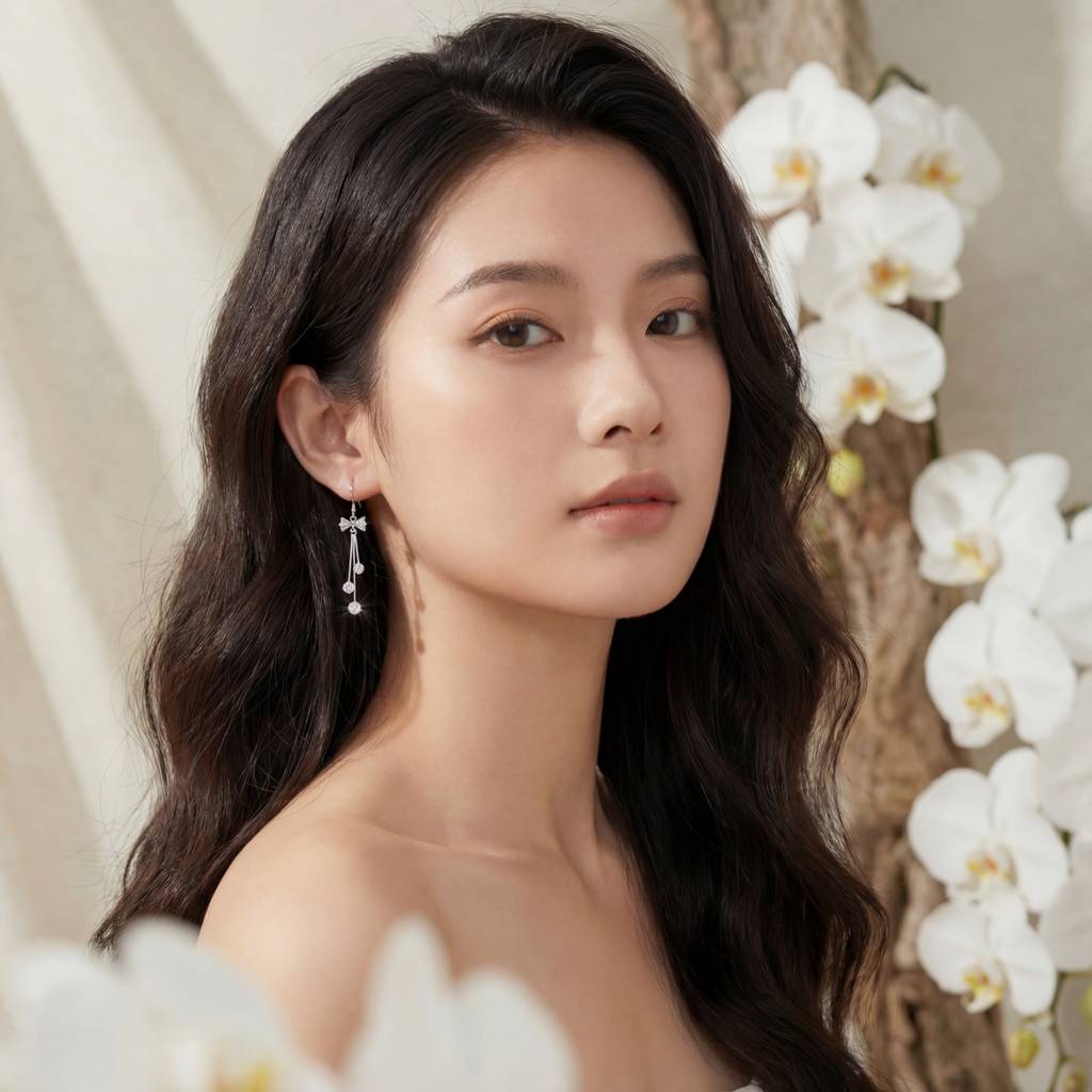 Korean Moonlight Bow Cascade Earrings : YUFSER245