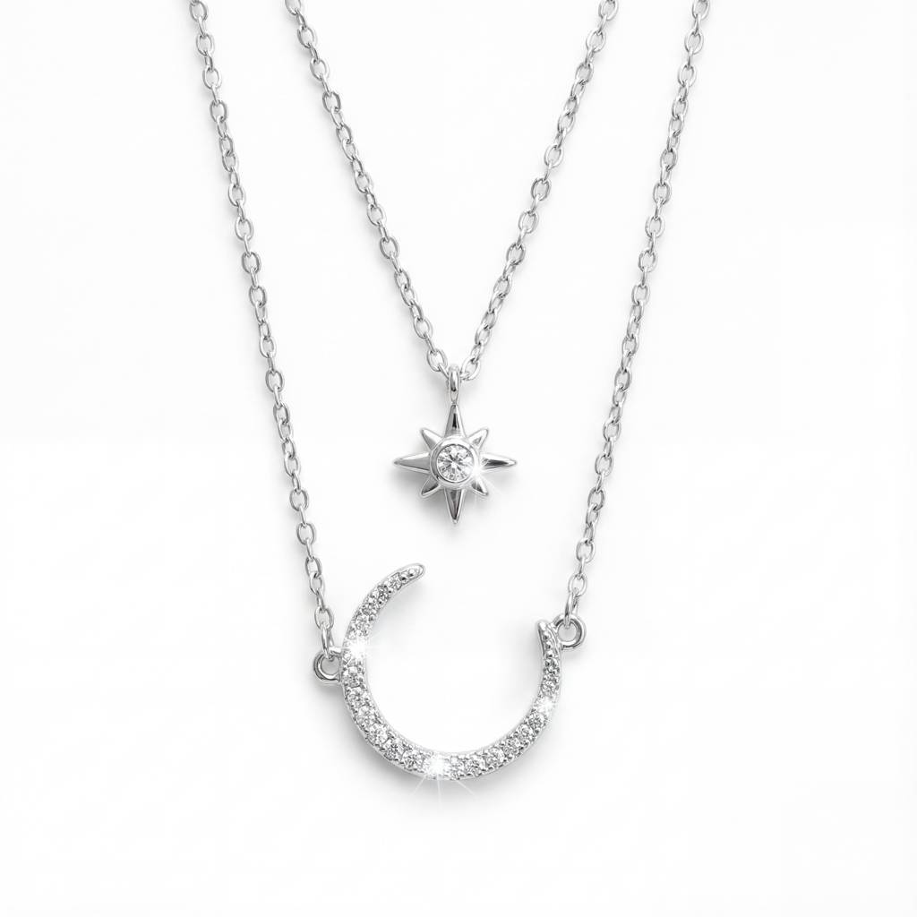 Thecelestial" Layered Moon & Star Necklace : YUFSNL209