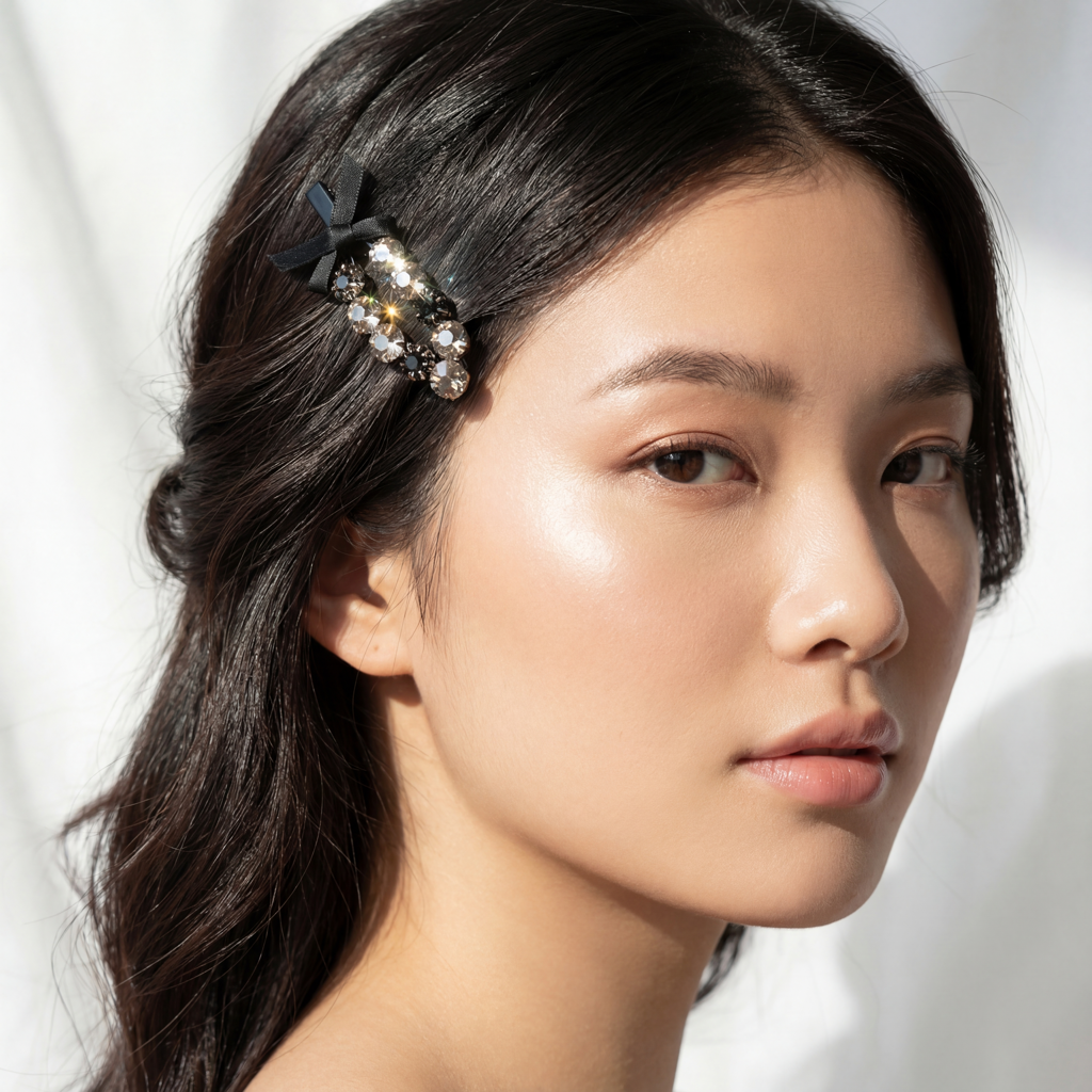 Velvet Noir Crystal Bow Hair Clip : YUFSHR202