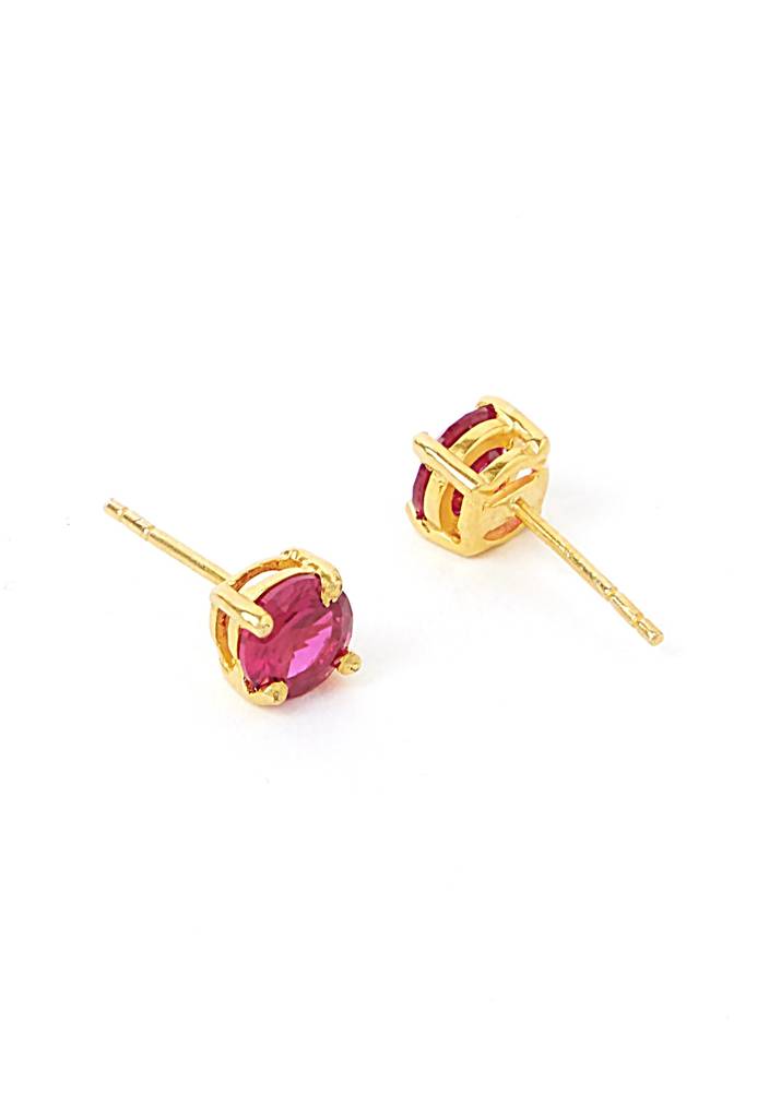925 Pure Silver Solitaire Stud In Red Color With 18K Gold Plating : ESGRED-16