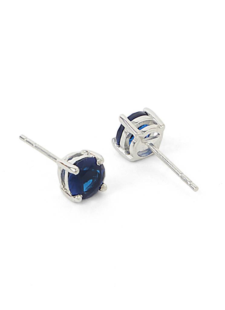 925 Pure Silver Solitaire Stud In Blue Color With Silver Rhodium Plating : ESSBLU-17