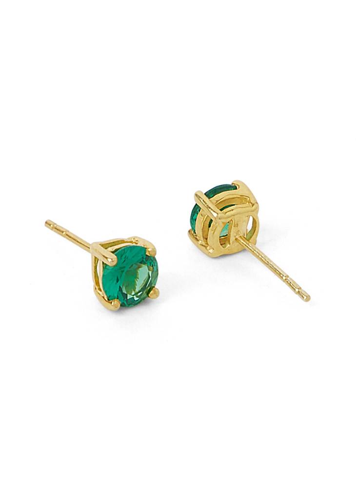 925 Pure Silver Solitaire Stud In Green Color With 18K Gold Plating : ESGGRN-15