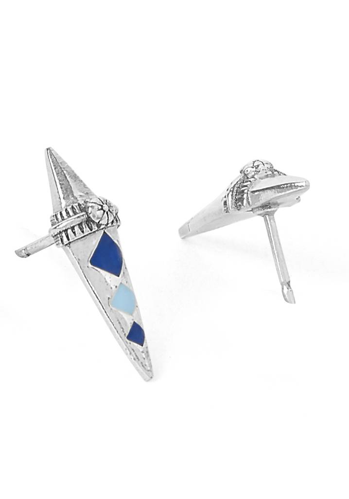 2 In1 Pure Oxidised Silver Detachable Chandbali Earring In Indigo Enamel| Anoha : ECO001