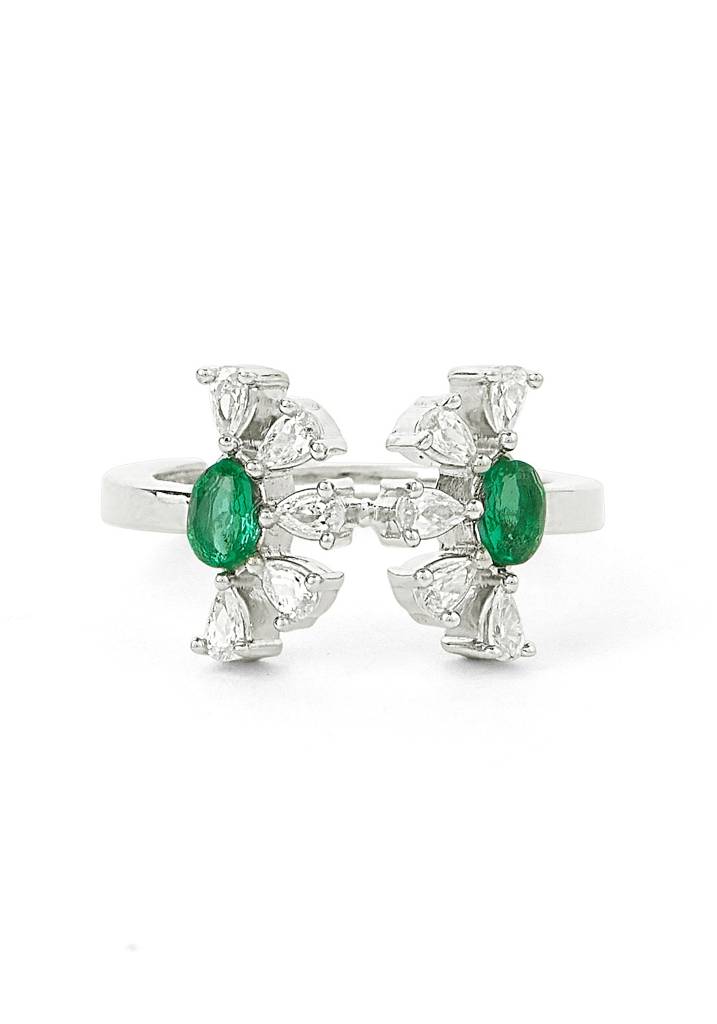 925 Pure Silver Adjustable Ring With Cz Stones| Flower Love : RG007