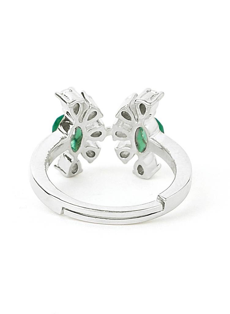925 Pure Silver Adjustable Ring With Cz Stones| Flower Love : RG007