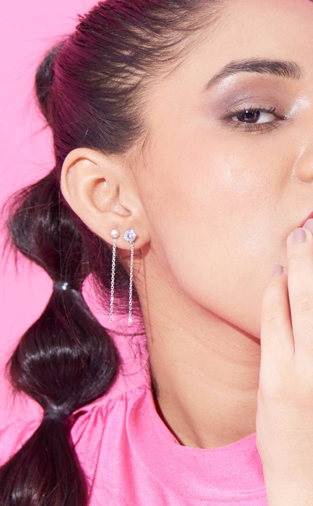 2 In 1 Pure Silver Solitaire Stud With Detachable Dew Drop : EC013