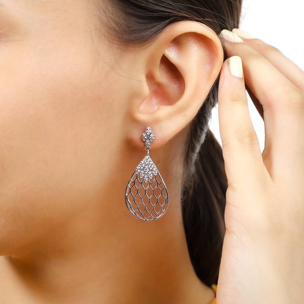 Iski Uski 925 Sterling Silver Filigree Drop Earrings