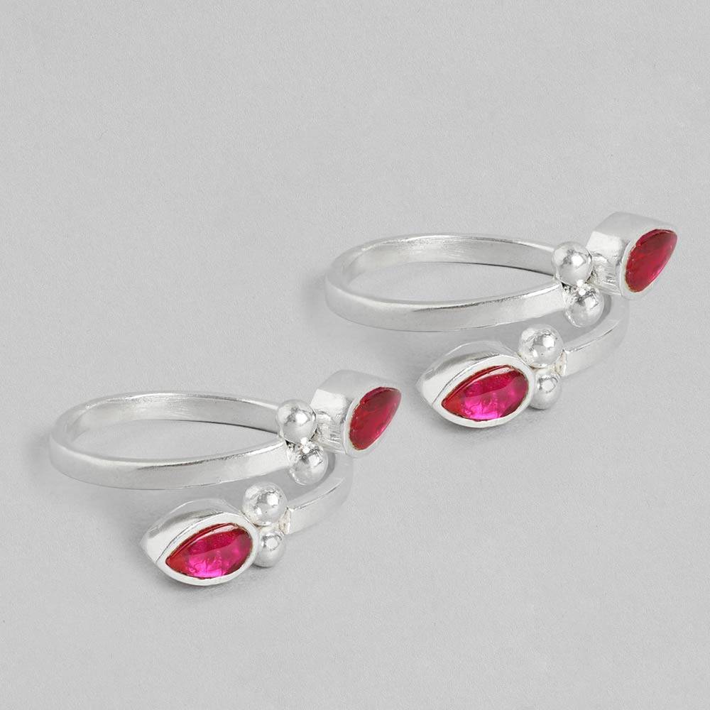 Silver 92.5 Toe Ring With Red Stones : U080SO04TR0322