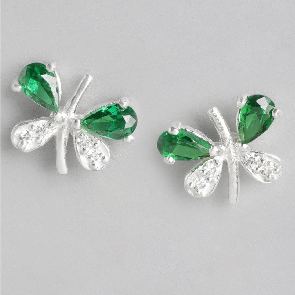 Silver 92.5 Green Studs : Z125SG002N043