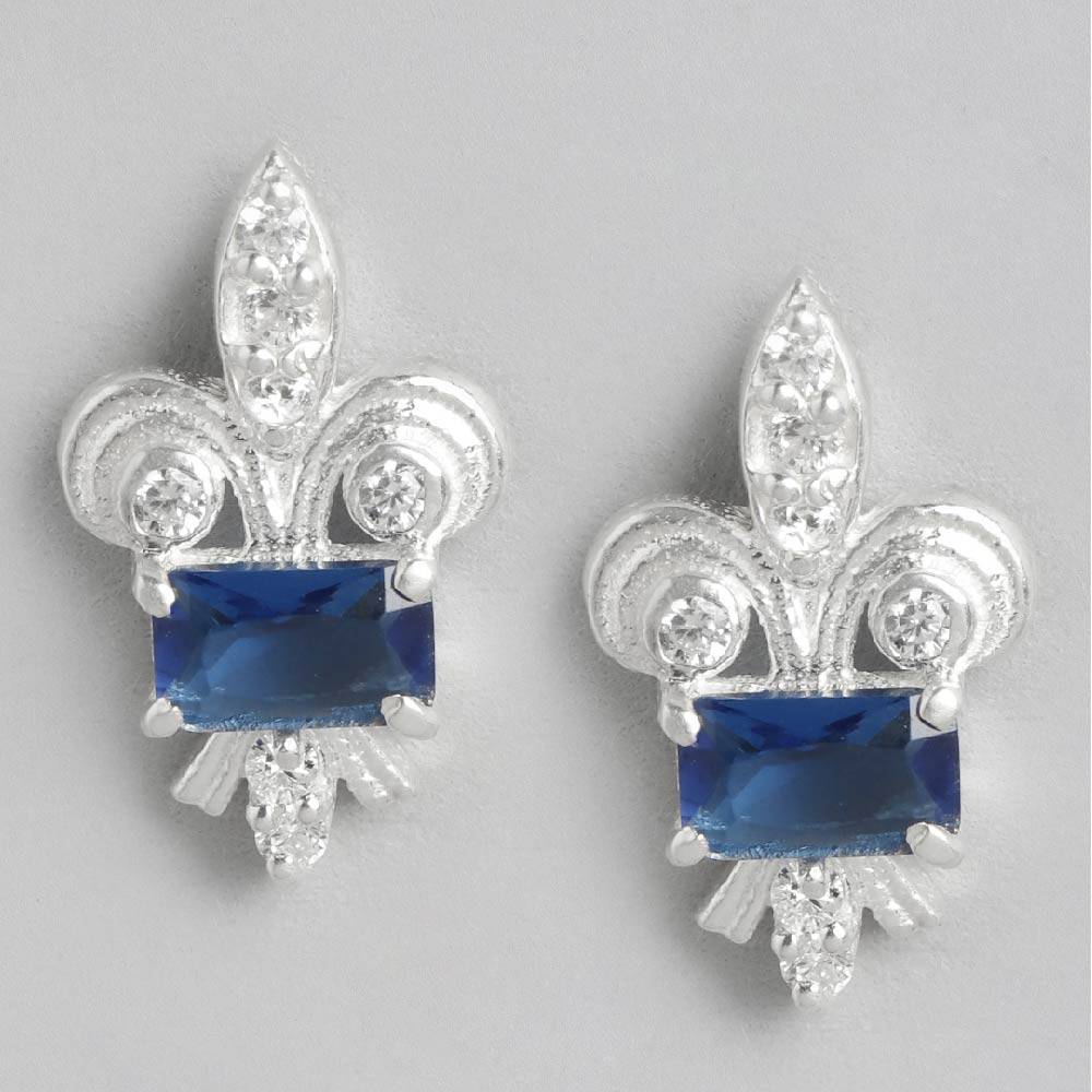 Silver 92.5 Fleur De Lis Blue Earrings : Z125SG002N036