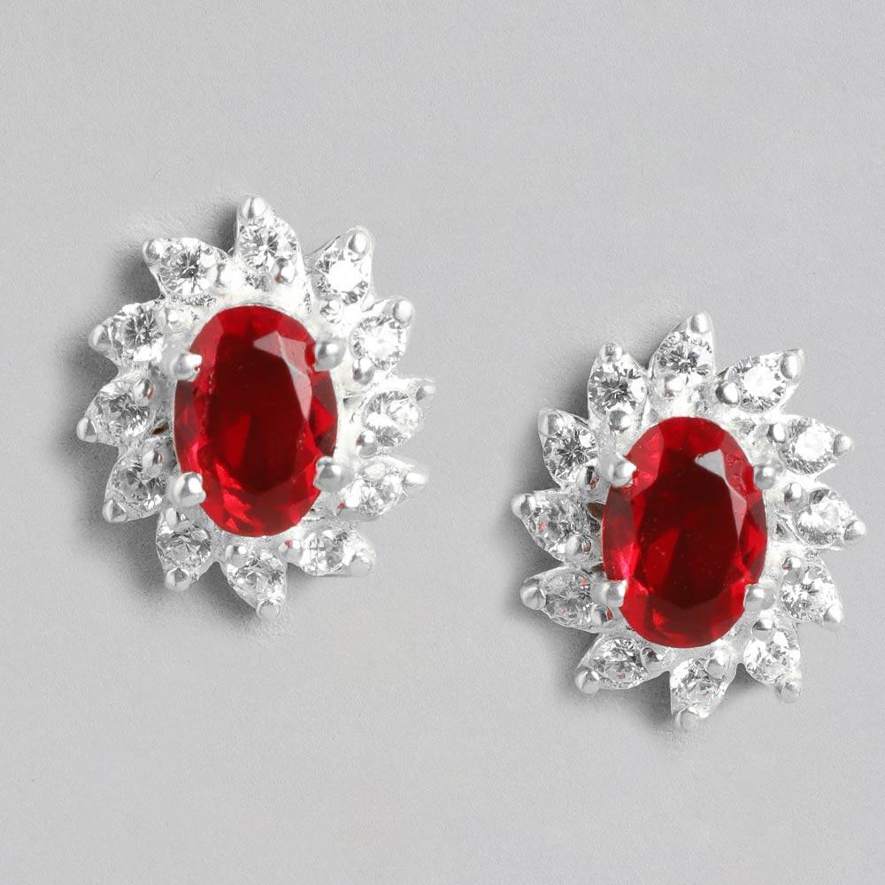 Silver 92.5 Red Stone Earring : Z125SG002N072