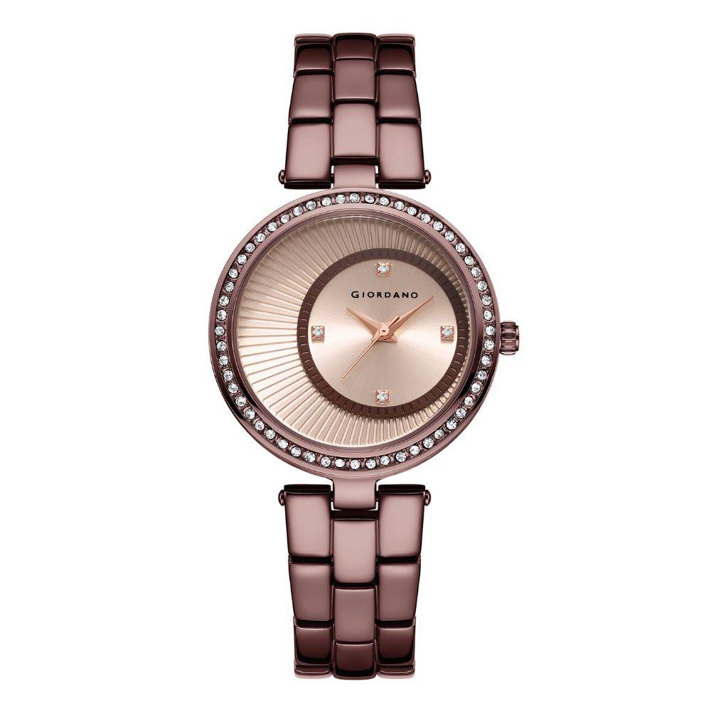 Giordano Unique Analog Watch For Women With Diamond Indices, Stainless Steel Strap And Crystal Embellished Bezel - A2056 : A2056