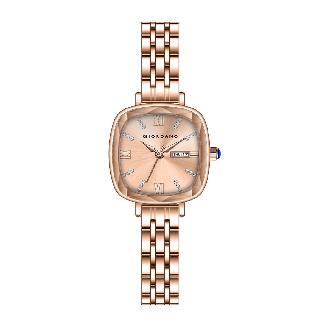 Giordano Elegant Square Rose Gold Watch For Women Â Crystal & Roman Hour Markers, Day-Date Display, Stainless  : GZ-60097-22