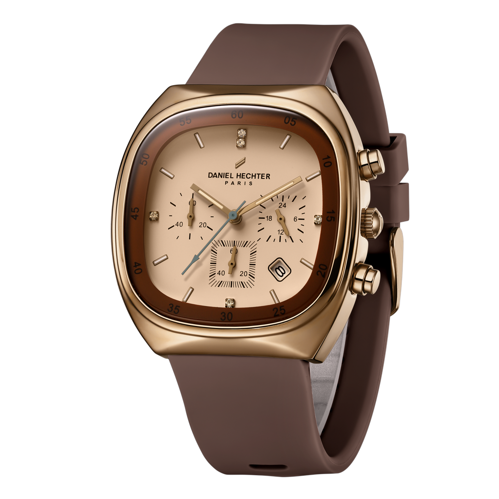 Daniel Hechter Paris Bercy Collection Modern Multi Functional Watch For Men With Square Dial And Silicon Band-Dhm : DHM1001-06