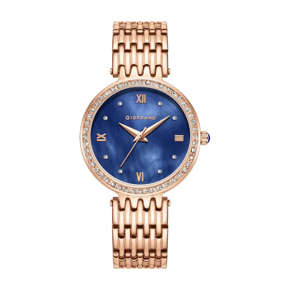 Giordano Analog Watch For Women With Stainless Steel Strap And Crystal Embellished Bezel, Roman Numerals - A2060 : A2060-44