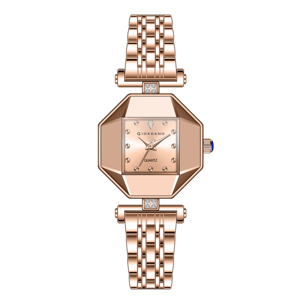 Giordano Dress Watch For Women Â Rose Gold Finish, Diamond Accented Octagonal Dial & Stainless Steel Strap-Gz- : GZ-60096-22