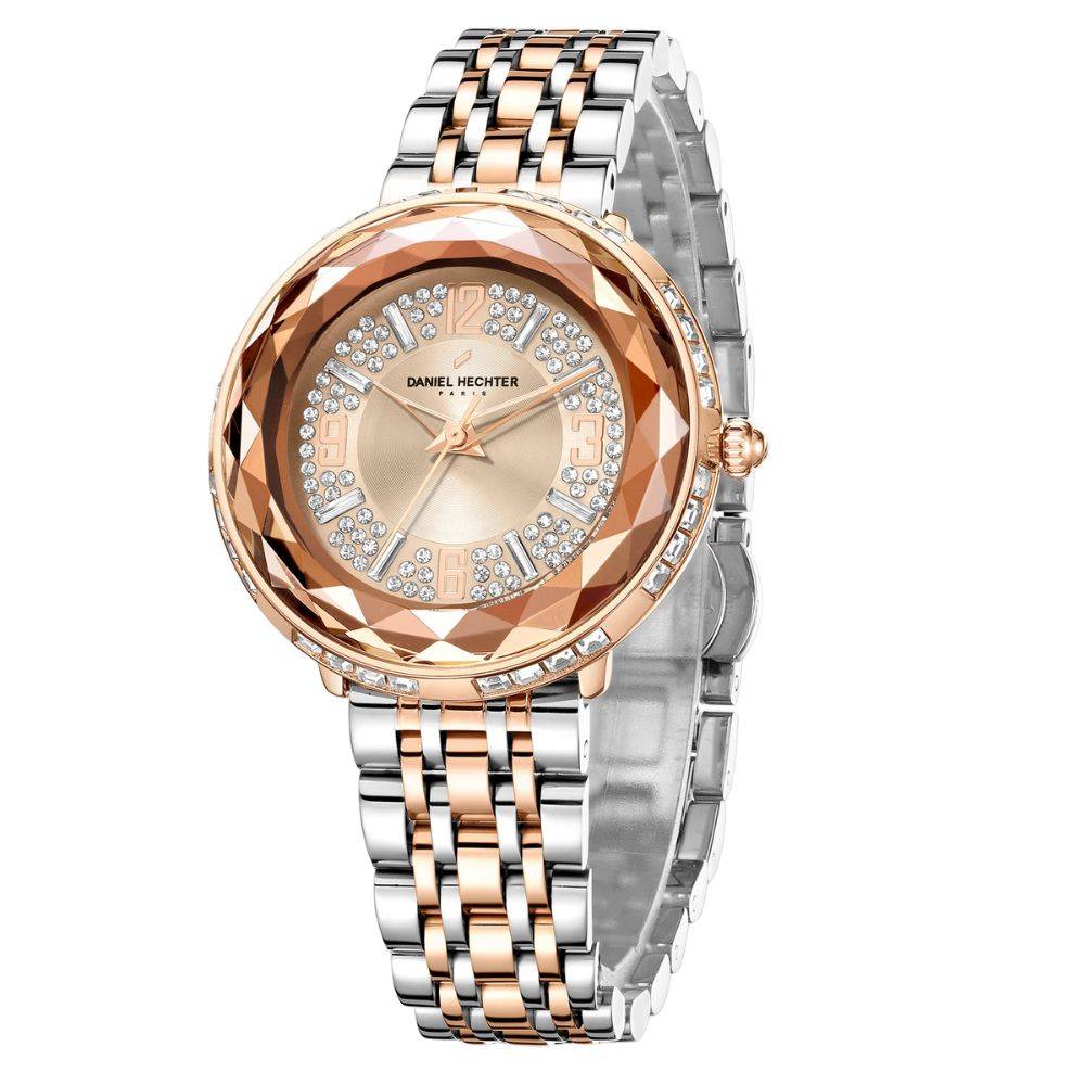 Daniel Hechter Paris Palais-Royal Collection Unique Analoge Watch For Women Withdiamond Cut Glass Dial And Stainl : DHW2003-44