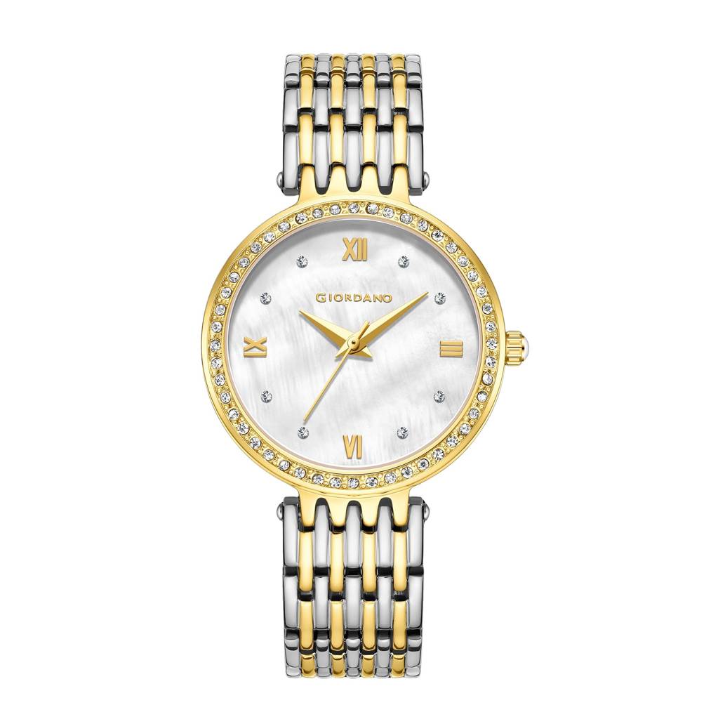Giordano Analog Watch For Women With Stainless Steel Strap And Crystal Embellished Bezel, Roman Numerals - A2060 : A2060-55