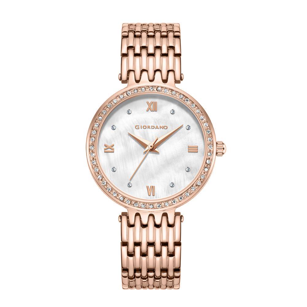 Giordano Analog Watch For Women With Stainless Steel Strap And Crystal Embellished Bezel, Roman Numerals - A2060 : A2060-22