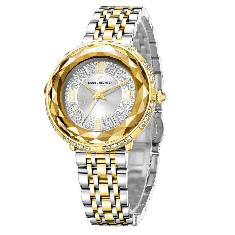 Daniel Hechter Paris Palais-Royal Collection Unique Analoge Watch For Women Withdiamond Cut Glass Dial And Stainl : DHW2003-55