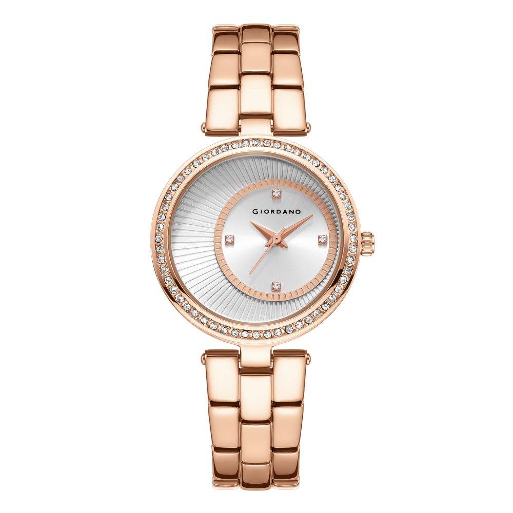 Giordano Unique Analog Watch For Women With Diamond Indices, Stainless Steel Strap And Crystal Embellished Bezel -  : A2056-33