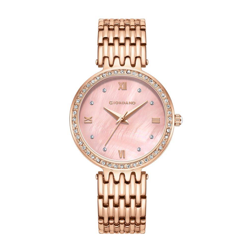 Giordano Analog Watch For Women With Stainless Steel Strap And Crystal Embellished Bezel, Roman Numerals - A2060 : A2060-33