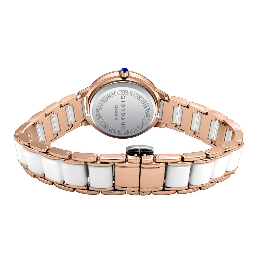Giordano Flower Case Watch For Women With Crystal-Studded Bezel, Diamond Hour Markers & Dual Tone Stainless Stra : GZ-60095-33