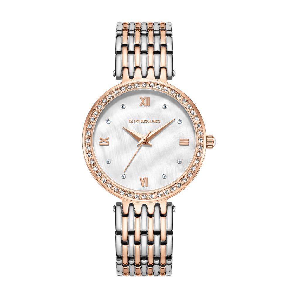 Giordano Analog Watch For Women With Stainless Steel Strap And Crystal Embellished Bezel, Roman Numerals - A2060 : A2060-66