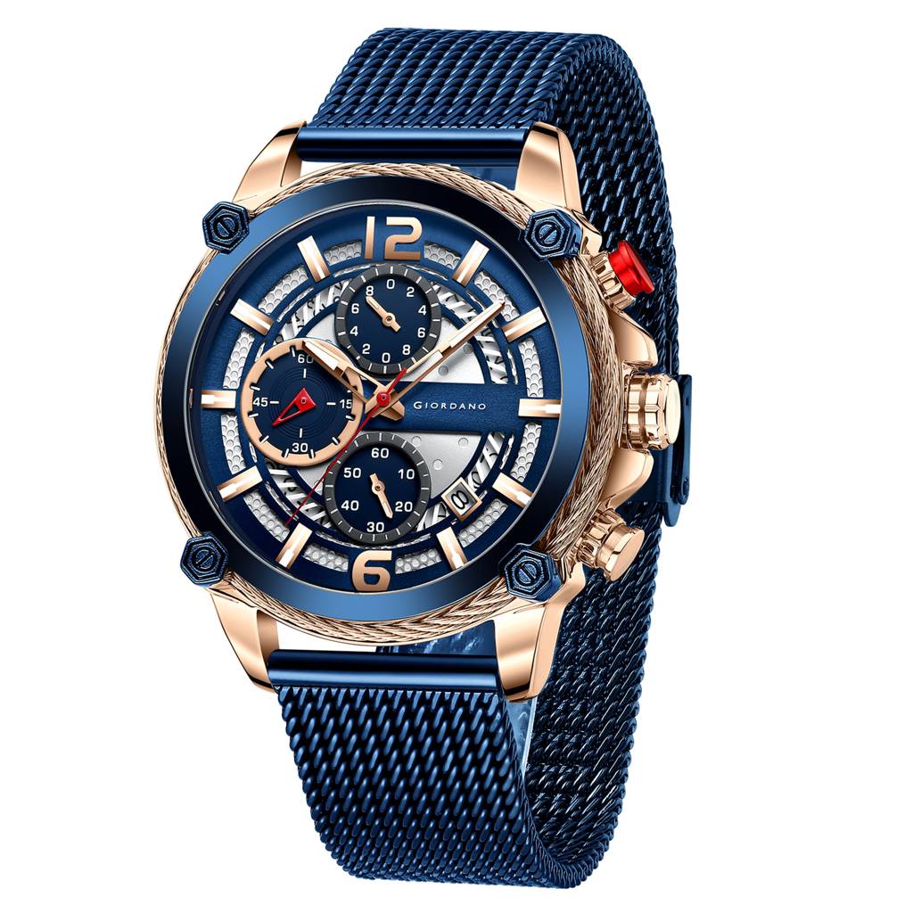 Giordano Aw22 Collection Analog Watch For Men With Color Variant And Stylish Mesh Strap| Chronograph Multifuntio : GZ-50039-33