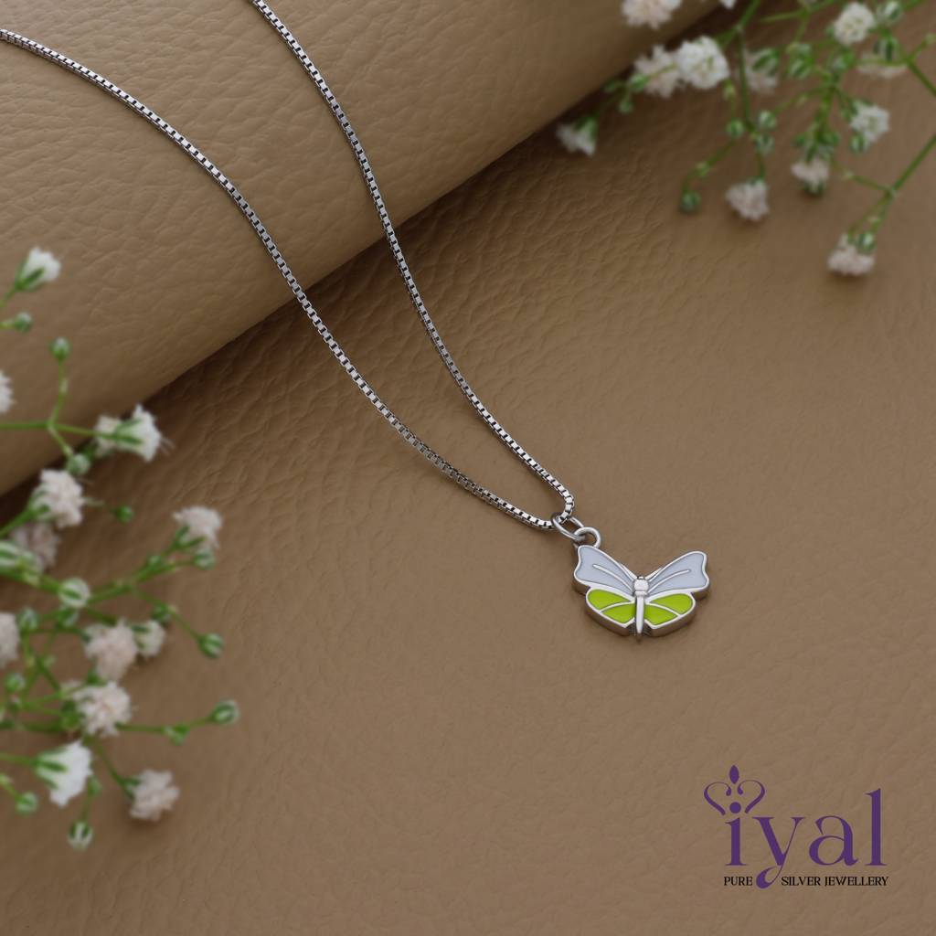 Cute Butterfly 925 Silver Kids Chain Pendent(5+ Years) Sterling  Silver Silver