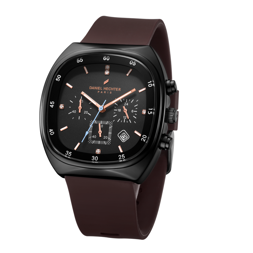 Daniel Hechter Paris Bercy Collection Modern Multi Functional Watch For Men With Square Dial And Silicon Band-Dhm : DHM1001-03