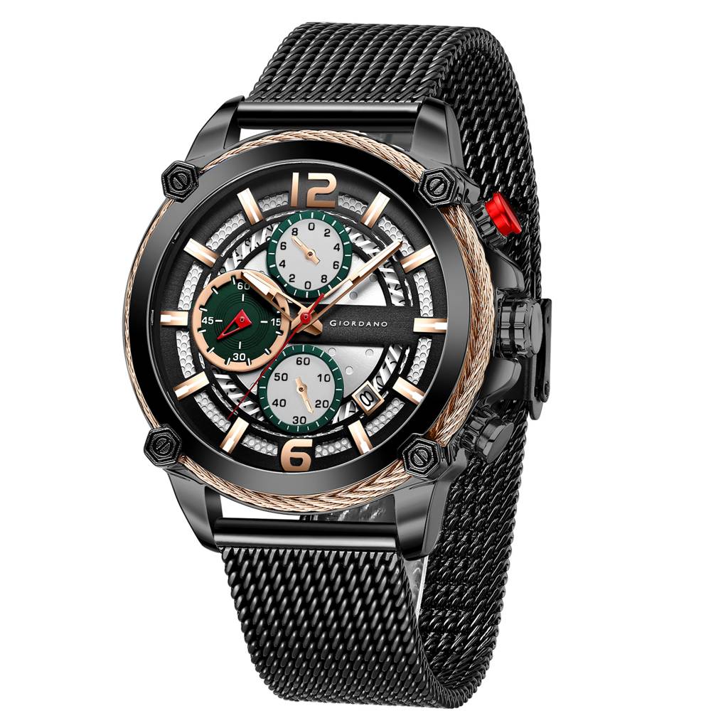Giordano Aw22 Collection Analog Watch For Men With Color Variant And Stylish Mesh Strap| Chronograph Multifuntio : GZ-50039-11
