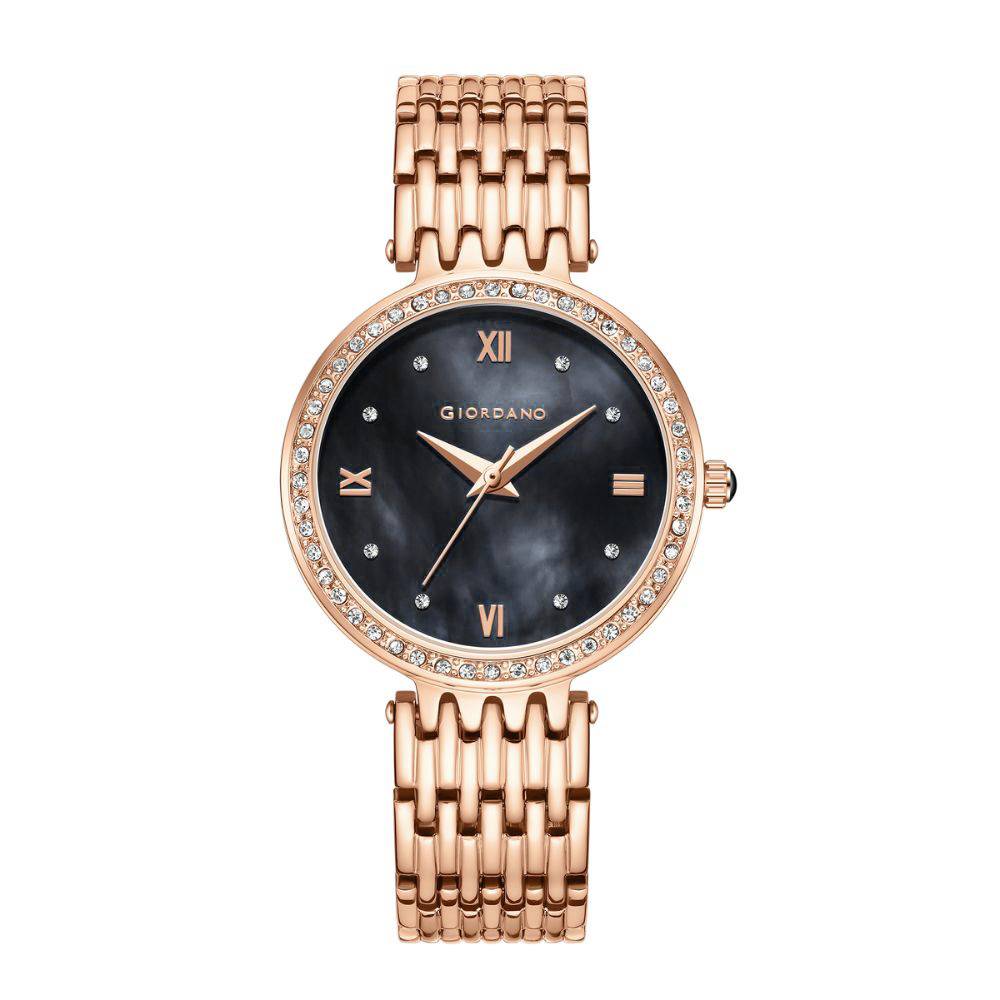 Giordano Analog Watch For Women With Stainless Steel Strap And Crystal Embellished Bezel, Roman Numerals - A2060 : A2060-11