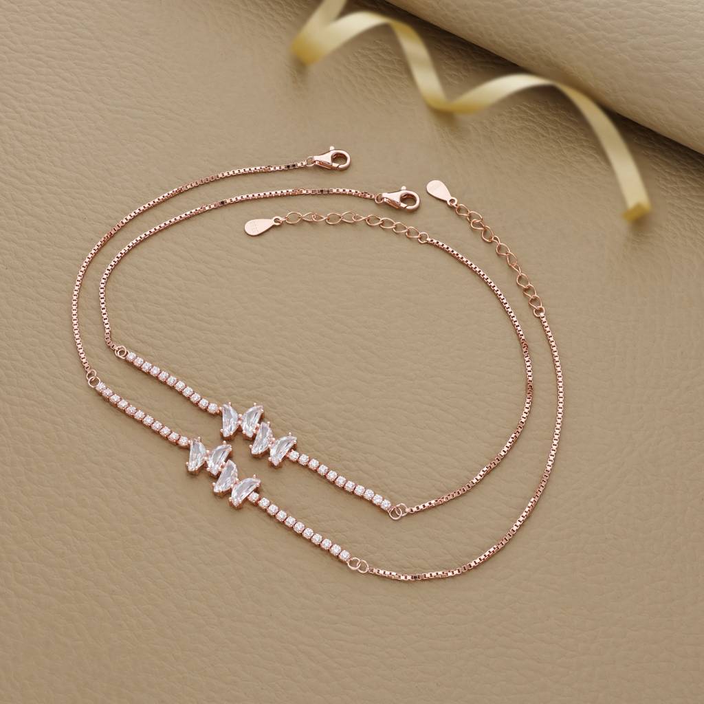 Glittering Butterfly Rose Gold Silver Anklet Glittering