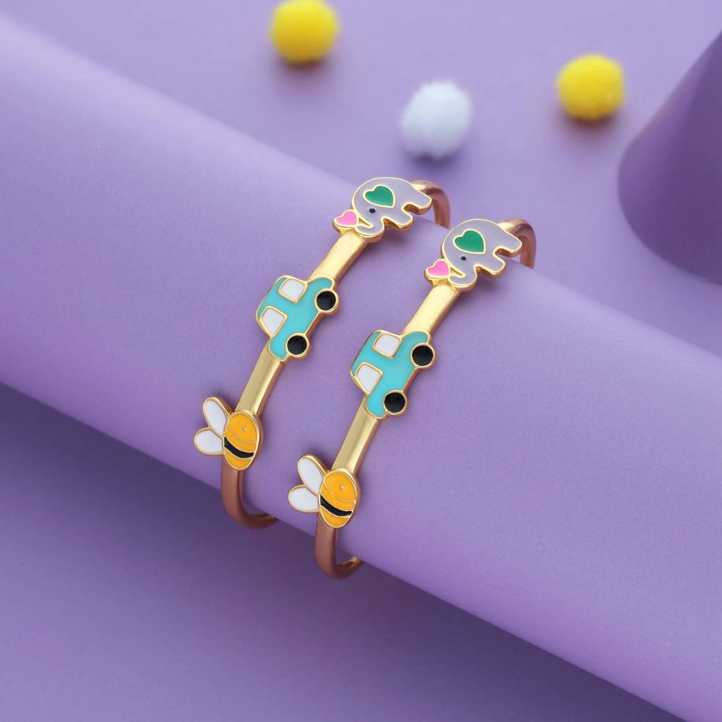 Honeybee Ride 18K Gold Polish Silver Kid Bangle (0Â5 Yr) : KBL-2-P