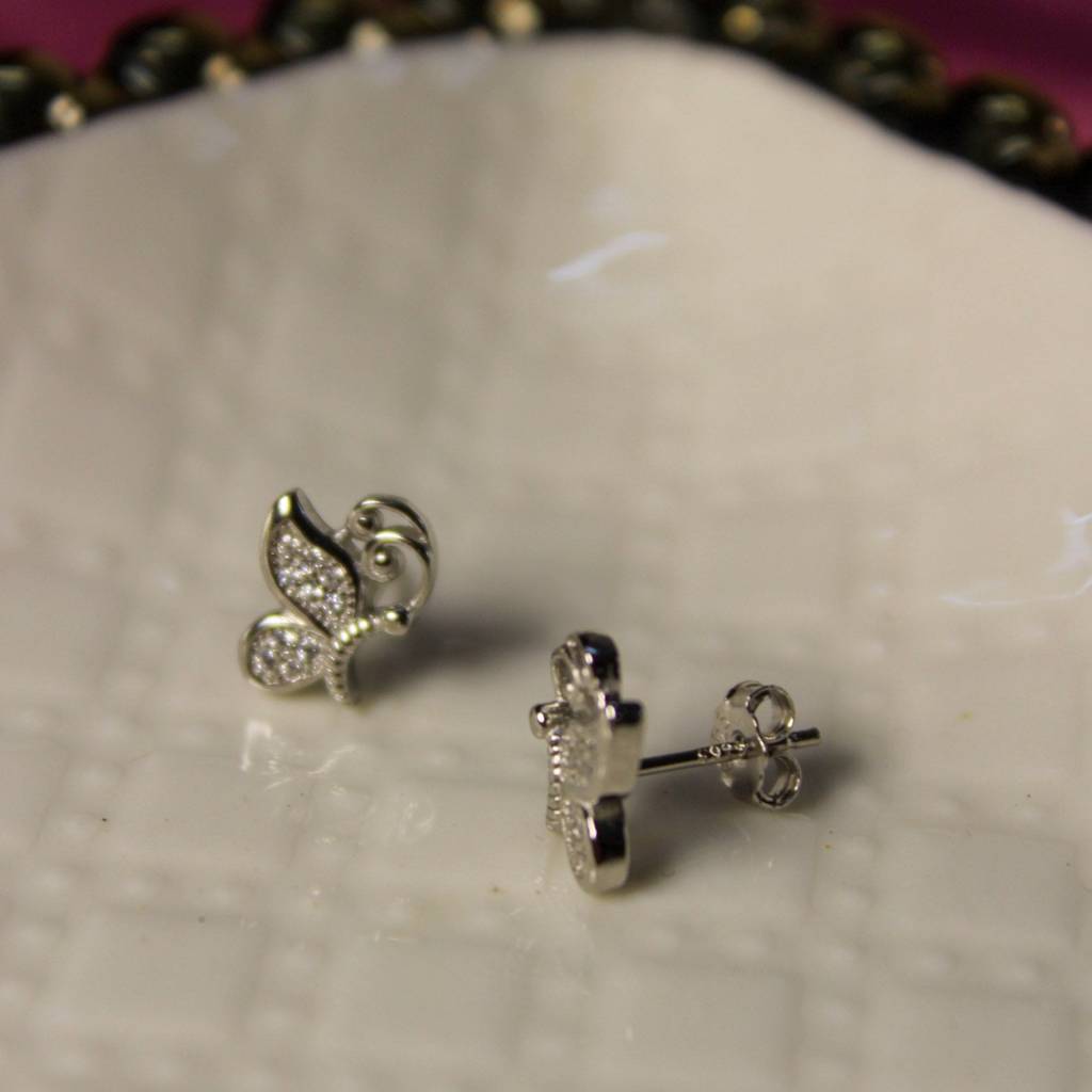 Silver Butterfly Sparkle Studs : KER254