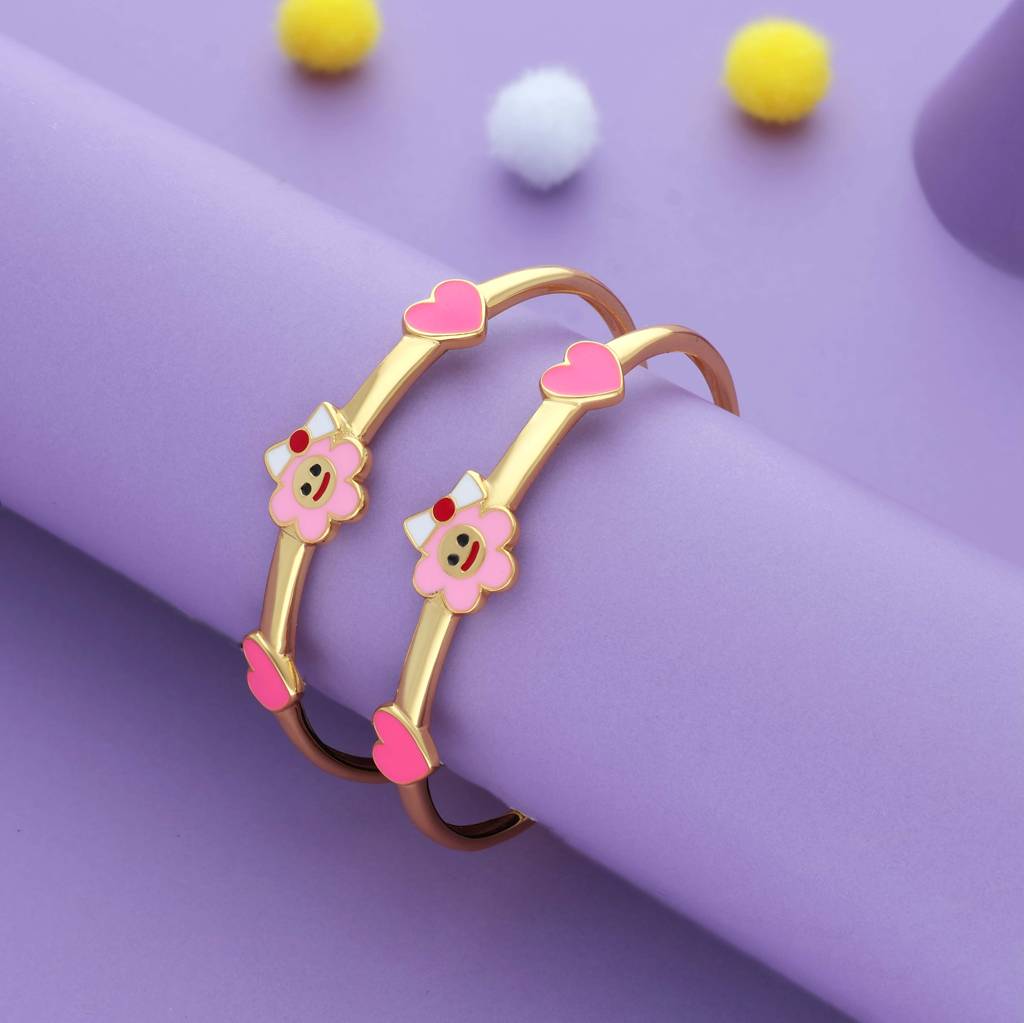 Little Sunshine Heart 18K Gold Polish Silver Kid Bangle (0-5 Yrs) : KBL-6-P