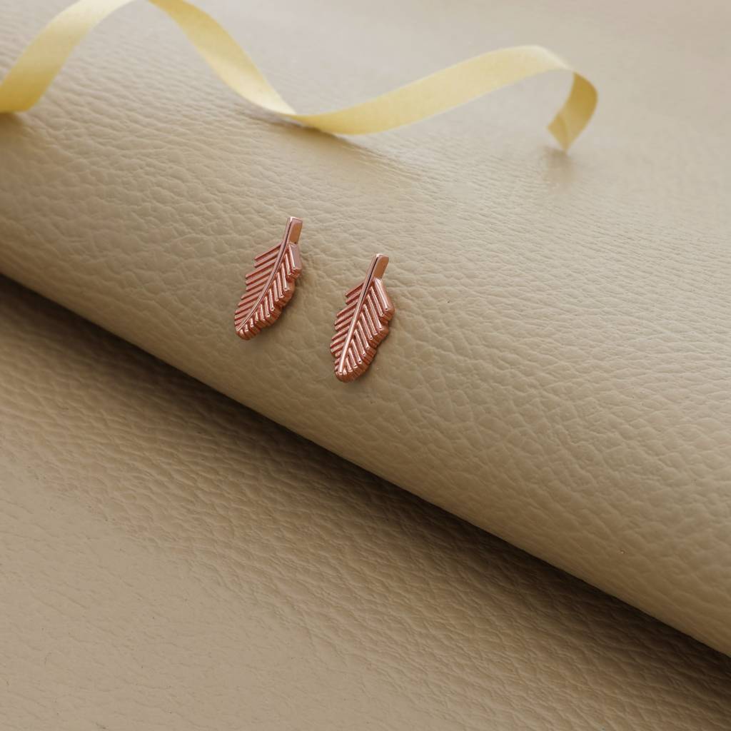 Eternz Certified Jewellery - Iyal Twilight Leaf Rose Gold Polish 925 Silver Studs