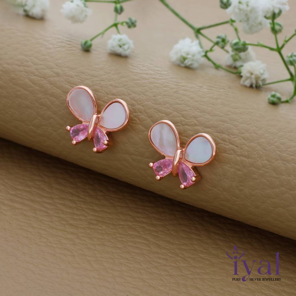 Eternz Certified Jewellery - Iyal Vivid Butterfly Rose Gold Polish 925 Silver Stud