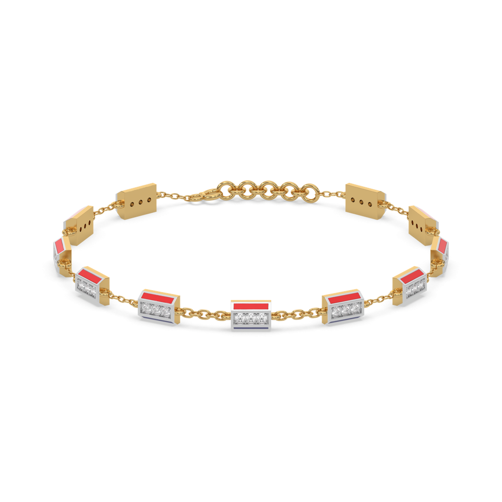 Red Enamel Accent - Lab Diamond Chrome Bracelet : LLBR0104