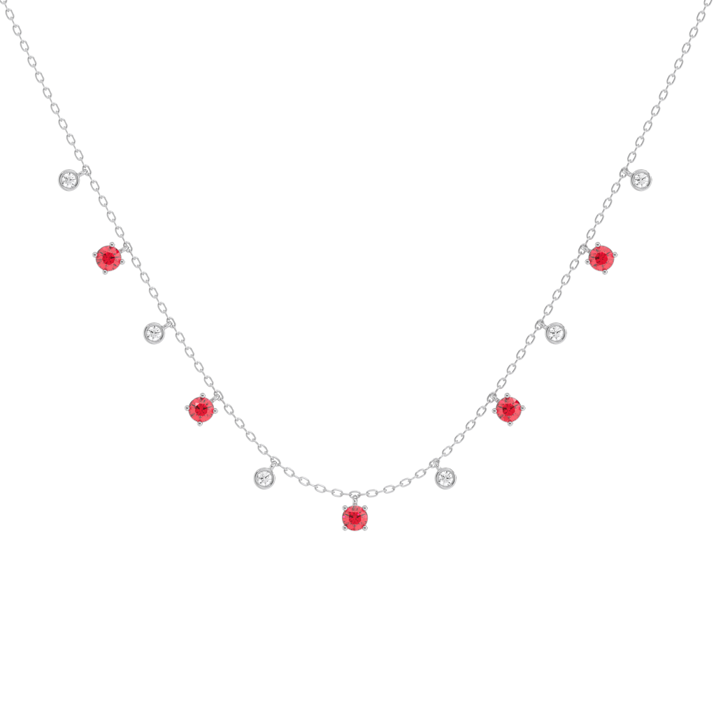 Sterling Silver Lab Diamond Ruby Station Necklace Sterling
