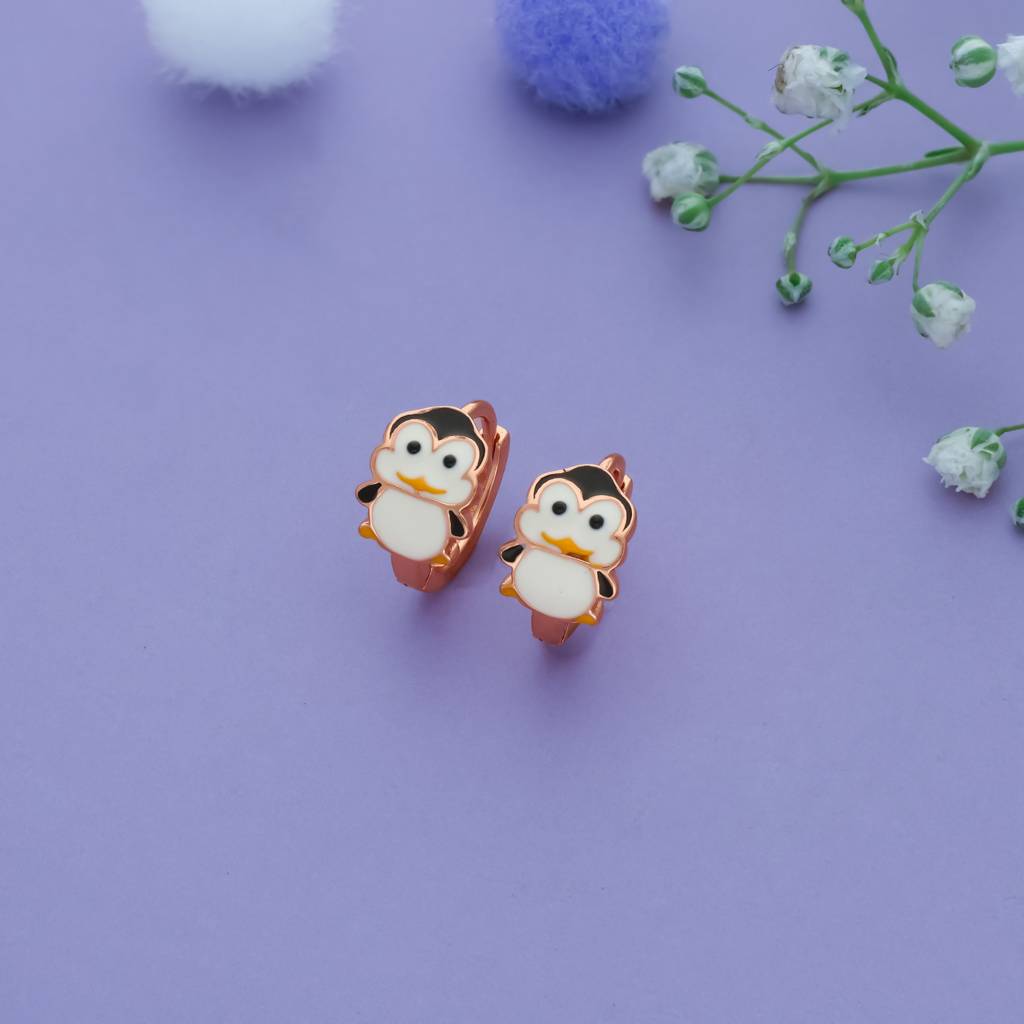 Iyal Frosty Penguin 925 Silver Kid Hoops Earring (3+ Yrs) : KE-KH-RG-U-153-P